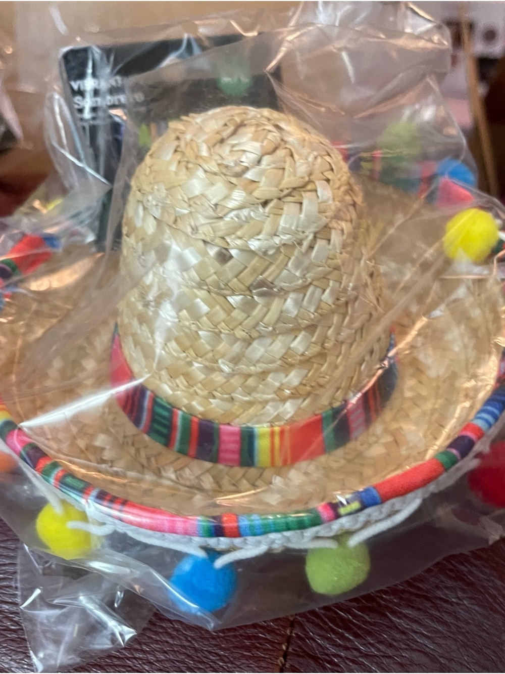 Pet Sombrero  Hat - Natural with Multicolor Trim M/L